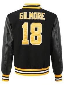 Men's Black Baseball Jacket High End Embroidered Leather Fashionable Street Style Sportswear Casual Classic Retro Sportswear Patchwork PU Long Sleeved Hip-Hop Motorcycle Jacket Coat