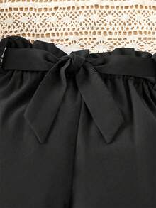 Young Girl Solid Color All-Match Versatile Waist Belt Casual Elegant Fashion Pants, With Belt, Suitable For Spring/Summer Daily, School, Wedding, Photography And Party Wear - Black - View 3