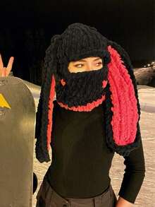 1pc Women's Multi-Color Oversized Rabbit Ear Hat, Warm Thick Knitted Beanie, Adorable & Versatile, Suitable For Daily, Casual, Party Occasionsski Mask Valentine's Day - 口罩款 - 查看 7