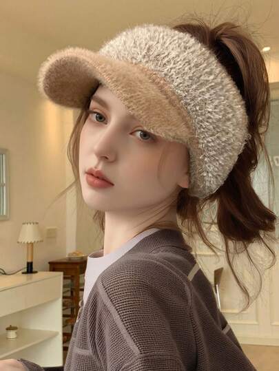 1pc Women's Korean Fashion Versatile Fluffy Peaked Cap, Warm Earmuff Hat For Outdoor Casual Wear, Suitable For Walking, Skiing, Cycling, Shopping, Daily Use In Autumn/Winter