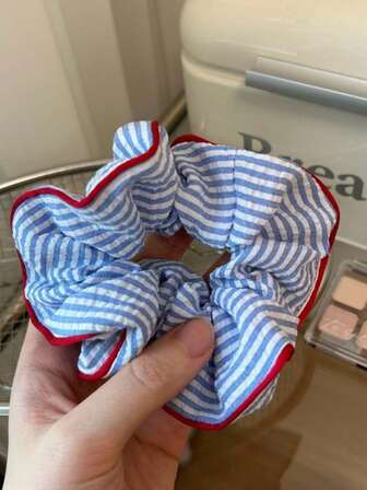 1/2 Geometric Striped Elegant Scrunchie, High-Elasticity Hair Tie, Niche Hair Accessory For Bun, Ponytail ,Hair Elastics ,Hair Rubber Bands ,Hair Rope