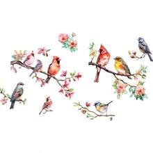 Pegatina de ventana con diseño de rama de árbol, flor y pájaro pintados, patrón floral y de pájaros, desechable, adecuada para superficies de vidrio, metal y cerámica, aplicable para el hogar y la sala de estar