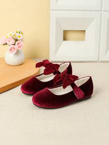 1 Pair Warm Thermal Lined Bow Decor Girls Shoes, Suitable For Autumn/Winter - Burgundy - View 2