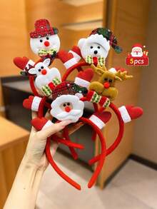 5pcs/Set Girls Cute Christmas Series Headbands, Assorted Red Santa Claus, Reindeer, Santa Hat, Christmas Gloves, Hair Clips, Ideal For Christmas Wear And Gifting To Friends