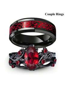 1 pieza Anillos de pareja románticos para amantes, conjunto de anillos de mujer con rhinestones rojos y circonita, anillos de acero inoxidable para hombre, anillos de boda - Anillos de hombre - Ver 1