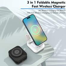 3 合 1 无线充电器支架，磁性，适用于 12 13 14 15 16 17，快速充电站，适用于 Series 1~11、SE 1~3、Ultra1~3 Pods Pro 2/3、Pods 4，具有主动降噪功能，可折叠，方便