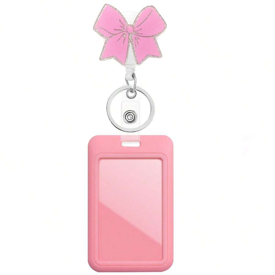 1pc Cute Pink Bow Nurse Badge Reel Retractable With ID Badge Card Holder,Funny Shining Acrylic Badge Reel For Keys Keychain,With A Key Ring,The Best Gift For Doctor,Nurse,Teacher,Student,Office Worker