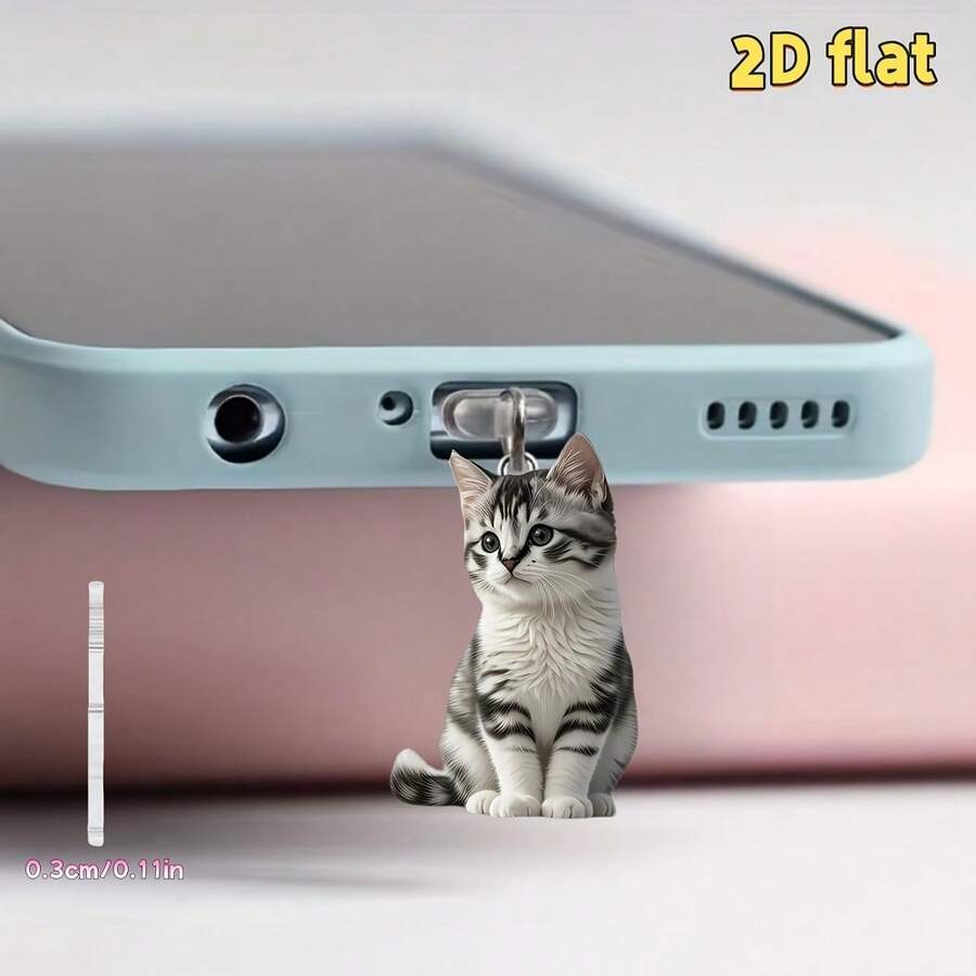 3Psc New 2D Acrylic Plane, Cute Kitten, Acrylic, Mobile Phone, Dust Plug, Suitable For Ipone Android Phone.