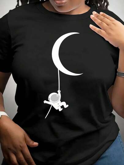 Camiseta de mujer con estampado de astronauta en azul real - Suave y holgada, cuello redondo, top casual y formal, lavable a máquina, camiseta de uso diario para todas las estaciones con diseño de espacio blanco, ropa duradera para primavera y verano (compatible con estilo masculino) - Camiseta versátil de fácil cuidado, camiseta gráfica para hombres, camiseta para hombres, camiseta para hombres, camiseta divertida, ropa de hombre, camiseta para hombres