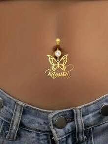 Customize 1 Piece Of Women's Butterfly Belly Button Nail, Sexy Personalized Letter Butterfly Belly Button Jewelry, Bohemian Beach Vacation Belly Button Ring Accessories Gift - Multicolor - View 2