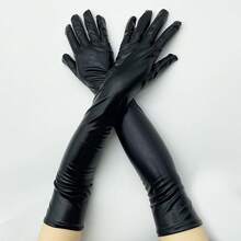 1 par de guantes largos de satén negro para mujeres, elegantes para fiesta de noche, boda, y combinando con atuendos de festivales