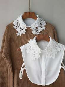 1pc Women's Elegant Black & White Lace Embroidered Detachable Collar, Floral Pattern, Beaded Decor, And Semi-Blouse Design, Versatile Accessory For Autumn/Winter Outfits For Dress For Christmas Decor