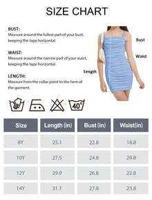 EXARUS Girls Bodycon Dress Ruched Spaghetti Strap Mini Bodycon Pencil Skirt Prom Party 8-14 Years Old - 35藍色 - 查看 7