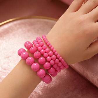 Set de 5 piezas de pulseras elegantes y minimalistas con perlas, color rojo rosa