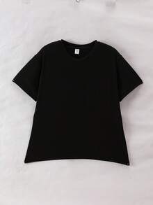 Tween Boy Cool And Fashionable Solid Color Short Sleeve Round Neck T-Shirt - Black - View 6