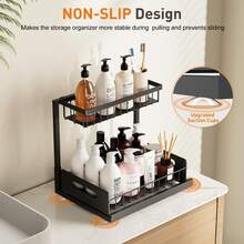 Under Sink Organizer ,Metal Pull Out Cabinet Organizer Shelf,Kitchen Bathroom Organizers And Storage With Sliding Drawer,Storage Shelves,Storage And Organization For Home,Laundry,Pantry,Spice - 黑色 - 查看 2
