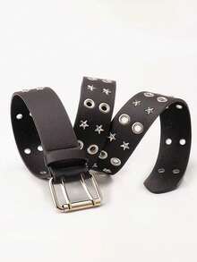 Cinturón de cintura con doble hebilla de remache con estrella vintage para niños y adolescentes, accesorio de ropa con hebilla de aguja fina de PU, cinturón de decoración de jeans de estilo callejero de alta gama para niña