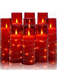 Nến LED không ngọn lửa 1 Nến không ngọn lửa nhấp nháy cho không gian lãng mạn và trang trí nhà Vỏ acrylic ổn định, có dây sao nhúng, Nến chạy bằng pin - Không bao gồm pin (Màu đỏ) - Đỏ - Xem 8
