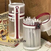 1 pieza Soporte para bolígrafos y estuche para lápices estilo americano 2 en 1, bolsa de almacenamiento de papelería minimalista y de alta calidad para estudiantes, de gran capacidad y portátil