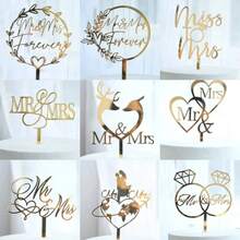 Acrylic Mr & Mrs Cake Topper, Bride And Groom Sign Wedding Engagement Anniversary Dessert Cake Picks Decorations Valentine's Day - Multicolor - View 2