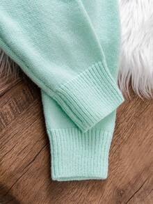 Girls' Casual Solid Color Pullover Knit Sweater, Warm For Autumn/Winter - Mint Green - View 5
