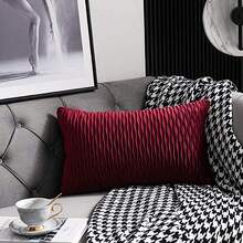 1个红色波西米亚波浪条纹抱枕套（不含枕芯），现代奢华天鹅绒方形柔软靠垫套，适用于沙发、床、卧室、汽车，四季皆宜，圣诞礼物 - 酒紅色 - 查看 14
