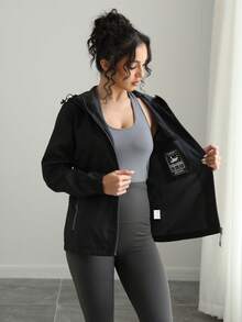 Contrast Color Windbreaker Jacket For Women, Outdoor Sports Waterproof Windproof Breathable Long Sleeve Coat For Running Cycling Hiking, Casual Sportswear Zipper Shell Jacket For Spring Autumn Winter