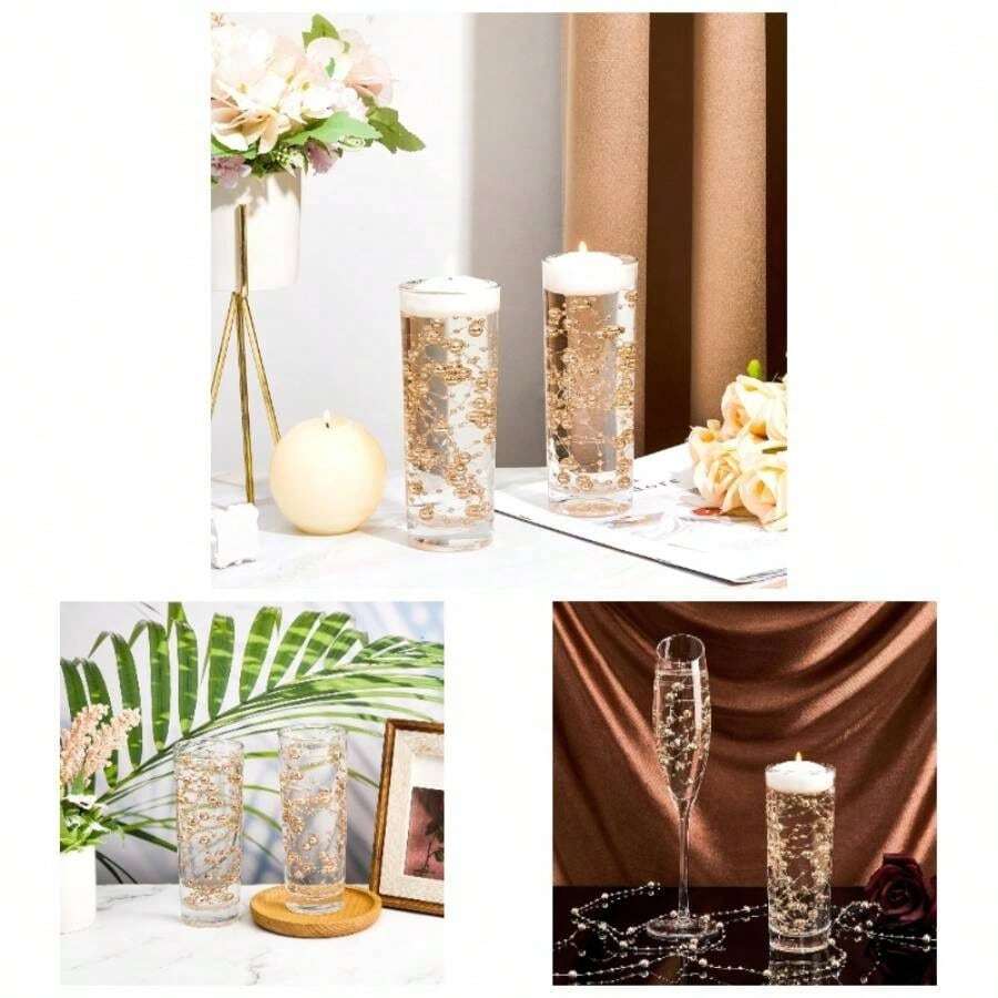 24 Pcs Artificial Pearl String Floating Candle Faux Pearls Beads String Party Garland Decoration Vases Filler Wedding Centerpiece Party DecorGold