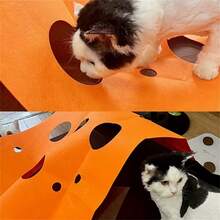 涤纶互动猫隧道玩具，带游戏垫，可拆卸、折叠、易于存放，适合猫狗捉迷藏游戏，缓解压力的咀嚼垫，宠物猫睡觉和玩耍的一体式猫隧道玩具，圣诞节和感恩节送给宠物猫的最佳礼物 - 彩色 - 查看 2