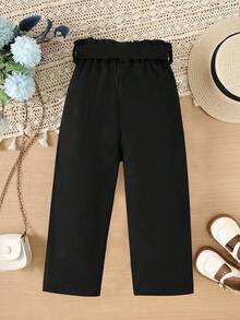 Young Girl Solid Color All-Match Versatile Waist Belt Casual Elegant Fashion Pants, With Belt, Suitable For Spring/Summer Daily, School, Wedding, Photography And Party Wear - Black - View 2