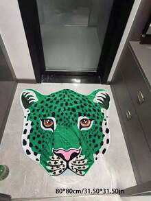 1pc Green Leopard Head Rug, Leopard Print Carpet, Creative Fashion Carpet, INS Style Rug, Home Decor Mat, Fluffy Soft Comfortable Carpet, Durable, Non-Slip Easy To Clean, Suitable For Kitchen, Entryway, Bedroom, Bathroom, Living Room, Gaming Room, Closet, Dining Room, Backyard Christmas Decor