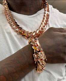 Cuban Link Chain 14MM-22MM Solid Handmade Jewelry Miami, Gift Birthday Fathers Day Anniversary, HipHop Jewelry, Rose Gold Plated, Gift For Him - 16MM (0,62 inch) - Xem 1