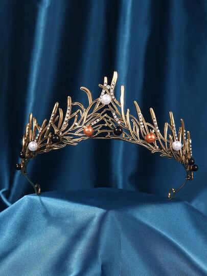 Coroa de metal estilo barroco retrô com pontas, coroa de príncipe e princesa, coroa redonda masculina com pedras preciosas pretas, adequada para festas de aniversário - faixa de cabeça de Halloween, rainha, acessório de cabeça para baile de máscaras preto, enfeite de cabeça de bruxa, decoração para festa de Halloween