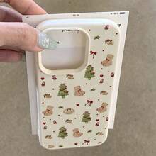 1 pièce Étui de téléphone décoratif avec sapin de Noël et nœud en forme d'ours en peluche, en matériau TPU, compatible avec les téléphones Apple - Blanc - Voir 4