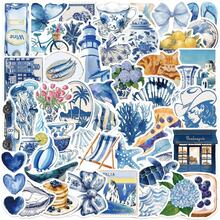 50 piezas de pegatinas multiusos con temática de dopamina de dibujos animados y graffiti azul, decorativas para guitarra, cuaderno, equipaje, impermeables para manualidades DIY