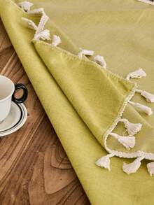 1pc Solid Color Waterproof Oilproof Tablecloth, Rustic American Country Style, Kitchen Decor, Rectangular Table Cover With Tassels, Suitable For Daily Use, Holidays, Sideboard, Desk, Microwave Oven Cover, Banquet, Coffee Table, Home Decor, Autumn Decor, Wedding Decor