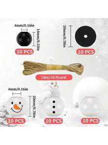 50 pièces Perles en bois de bonhomme de neige de Noël - Perles de bois rondes blanches d'hiver non finies pour l'artisanat DIY, la décoration de fête de Noël et la maison