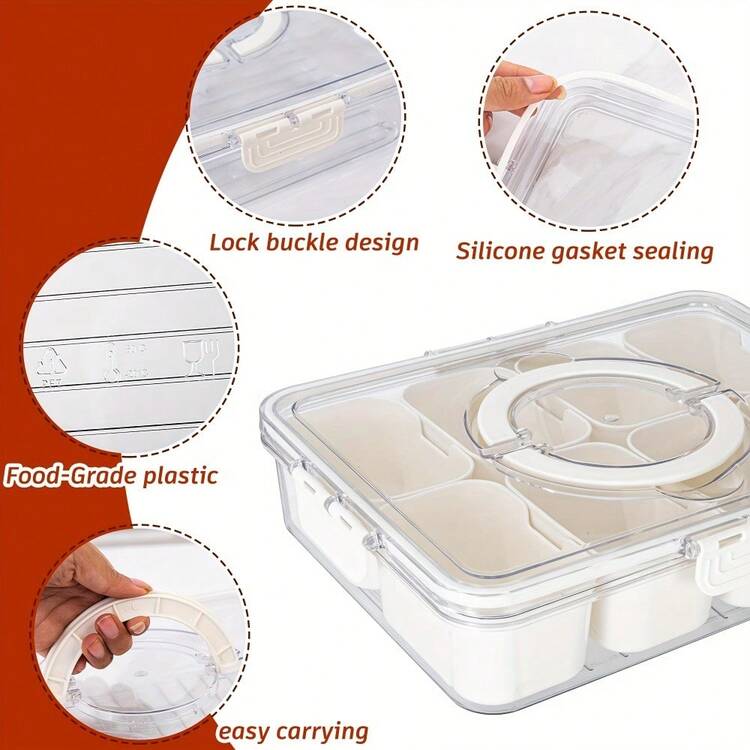 Divided Serving Tray With Lid And Handle,8 Compartments Snacks Box,Snack Fruit And Veggie Tray,Portable Platter For Candy Fruits Nuts Snack Party Entertaining Picnic - Khay trái cây - Xem 7