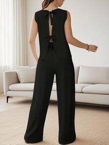 Summer Women'S Sleeveless Strappy Tie-Waist Pants, New Fashion Pants. - 黑色 - 查看 3