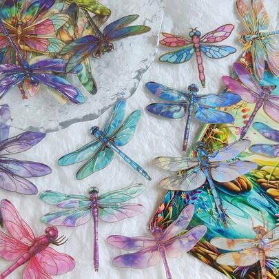 50 Vibrant Dragonfly Graffiti Stickers, Reusable And Self-Adhesive, With Sparkling Laser Effects, Rainbow Vinyl Stickers, Suitable For Scrapbooks, Diaries, And DIY Crafts, Colorful Animal Patterns, Colorful Animal Patterns