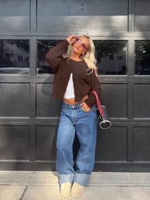 Cardigan en tricot pour femmes, automne/hiver, nouveau style - retour à l'école - hauts basiques confortables - cardigan chic minimaliste casual - cardigan en tricot à col rond avec boutons - bureau - hauts pour sortir - voyage aéroport - Noël - Nouvel An