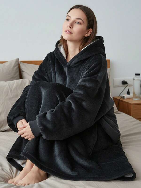 Wearable Blanket With Sleeves - Unisex Hooded Blanket Sweatshirt Gift, Warm & Cozy Oversized Blanket Hoodie, Sherpa With Sleeves And Giant Pocket Thick Flannel Blanket