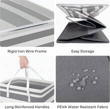 Cesto de Ropa Sucia 2pcs, Cesta de Lavandería 75L, Impermeable, Plegable con Asas Extendidas para Juguetes de Ropa en el Dormitorio y la Familia (Gris) - Blanco - Ver 3