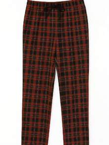 Plaid Flannel Mixed Pants - 酒紅色 - 查看 2