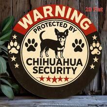 1 Stück witziges "Beschützt von Chihuahua" Metallschild - Vintage Haustier Dekoration, roter Rand, abgerundetes Design - geeignet für Haustür, Wohnzimmer, Schlafzimmer, Veranda - keine Elektrizität nötig, einfach aufzuhängen - ideales Einweihungsgeschenk für Hundeliebhaber, humorvolle Heimdekoration, verspielter Stil, Wandkunst, strukturierte Oberfläche, 2D flach, perfekte Raumdekoration