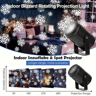 A USB Powered Rotating Snowflake Projector Light, Low Voltage Semi-Recessed Floodlight, No Additional Components Required, Fixed Landscape Lighting And Accessories, Recessed Light Source, Under 100 Lumens - Perfect For Christmas, New Year And Winter Decorations, Stage And Party Atmosphere Lighting