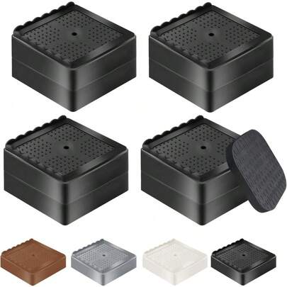 Elevadores de muebles, elevadores de cama de alta resistencia de 1 pulgada, 2 pulgadas, 3 pulgadas, 4 pulgadas, elevadores de cama ajustables en forma de L para patas de escritorio, mesa, sofá, silla, refrigerador, lavadora (1 pulgada, negro, paquete de 4)