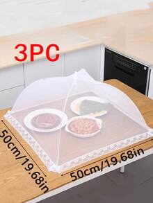 1pc White Foldable Mesh Food Cover Net For Dining Table, Anti-fly Dustproof Kitchen Outdoor Picnic Dish Cloche