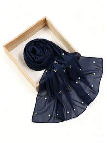 1pc Women's Solid Color Chiffon Long Scarf With Pearl Decor Chiffon Headscarf For Dress - Burgundy - View 6