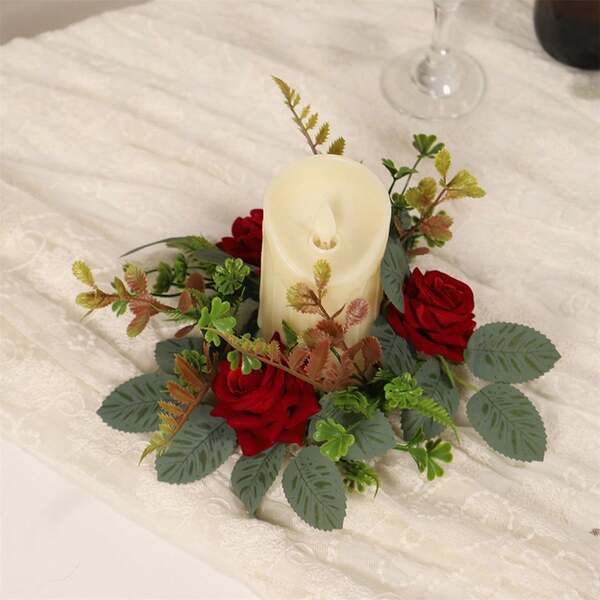 Artificial Flower Wreath Candle Rings Decorative Floral Wreath Pillar Candle Garland For Dining Table